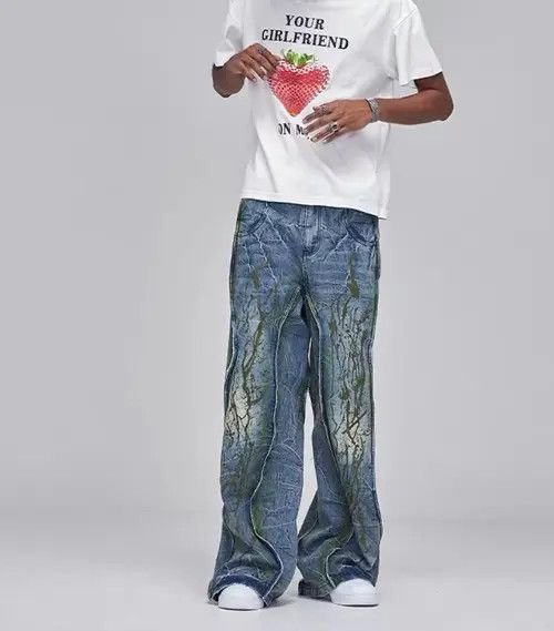VIBE Water Ripple Heavy Duty Washed Distressed Jeans Size US 32 / EU 48 - 7 Thumbnail