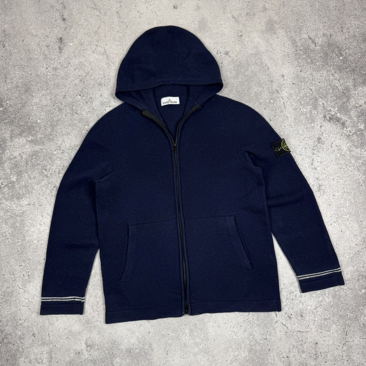 Stone Island Stone Island Knitted Wool Full Zip Hoodie Navy Blue Size US L / EU 52-54 / 3 - 2 Thumbnail