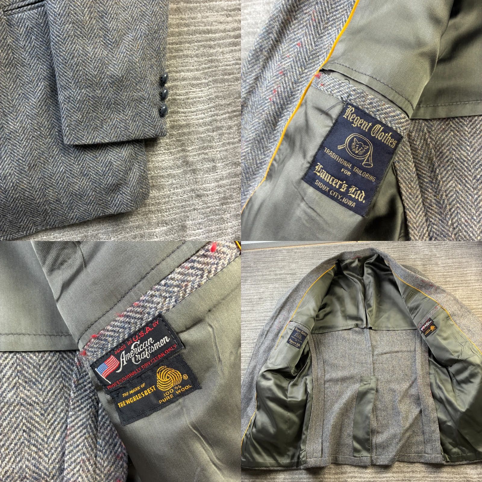 Vintage VINTAGE Regent Clothes Wool Tweed Herringbone Blazer 42 Gray Mens Jacket Blazer Regular Notch 2-Button Single-Breasted Ivy Size 42R - 8 Thumbnail