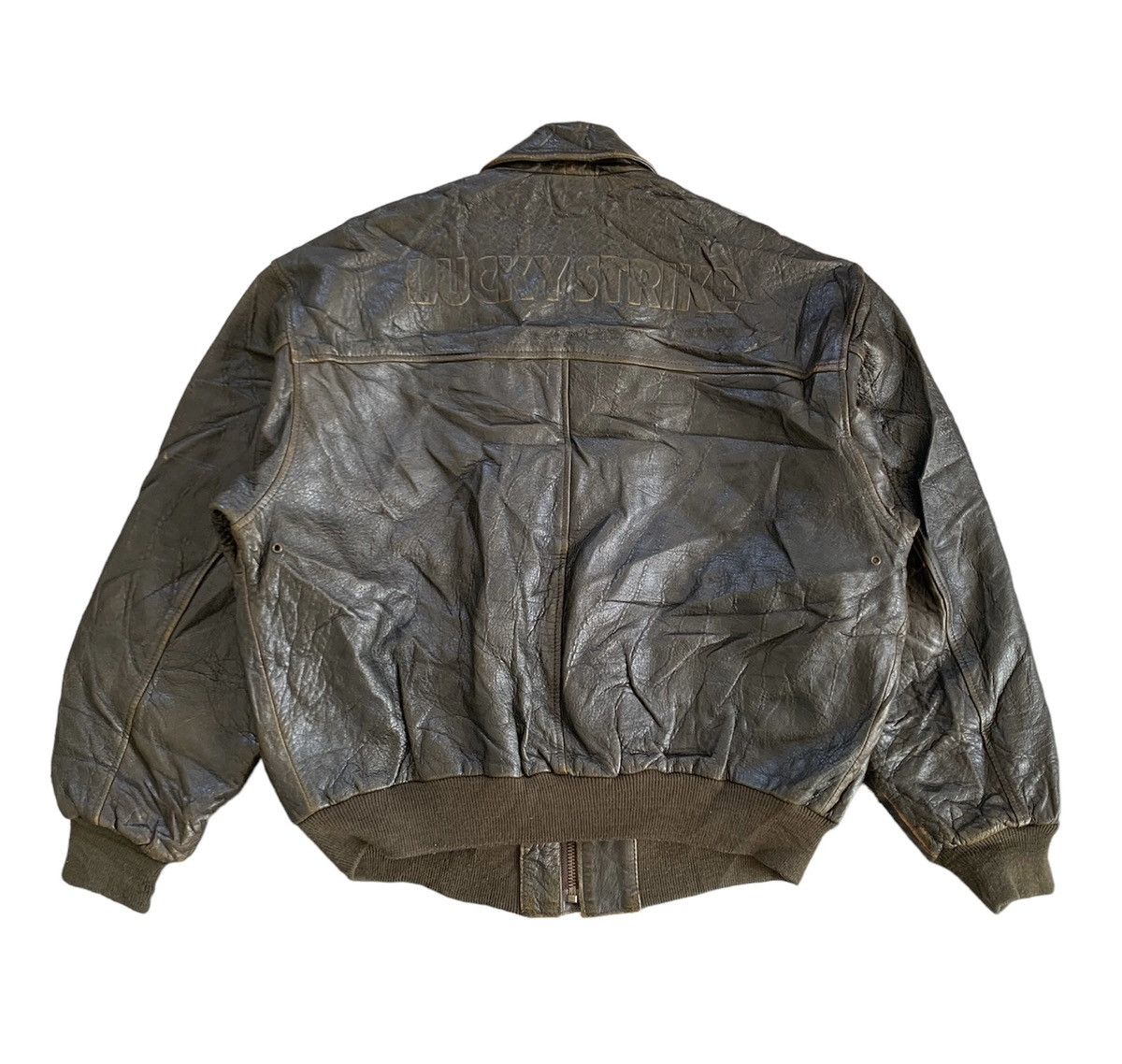Leather Vtg Lucky Strike Embossed Logo Leather Jacket Size US L / EU 52-54 / 3 - 2 Thumbnail