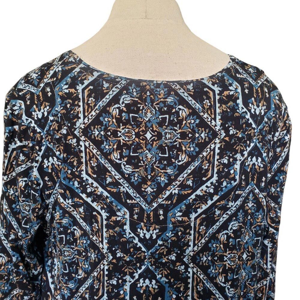 Chicos CT1521 Chico's Scroll Print Black & Blue Long Sleeve Top L Size L / US 10 / IT 46 - 5 Thumbnail
