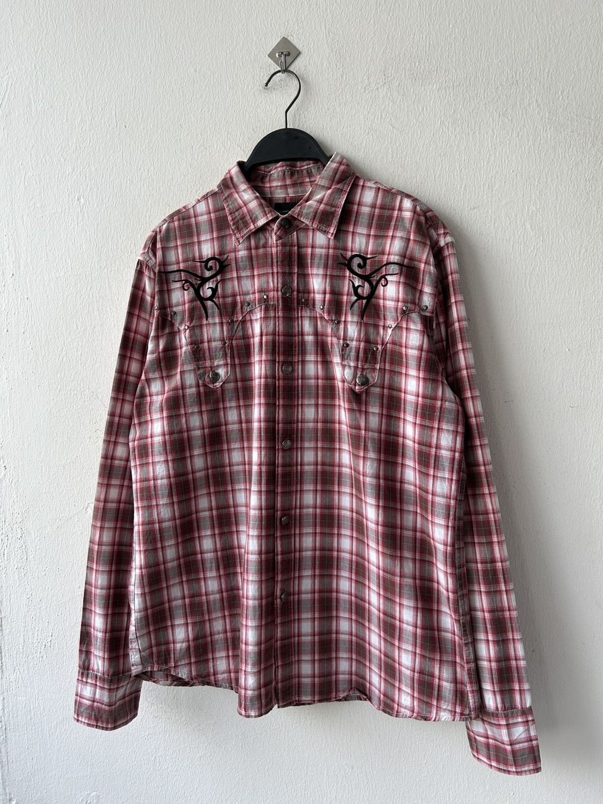 Japanese Brand Y2k Tattoo Embroidery Flannel Size US L / EU 52-54 / 3 - 3 Thumbnail