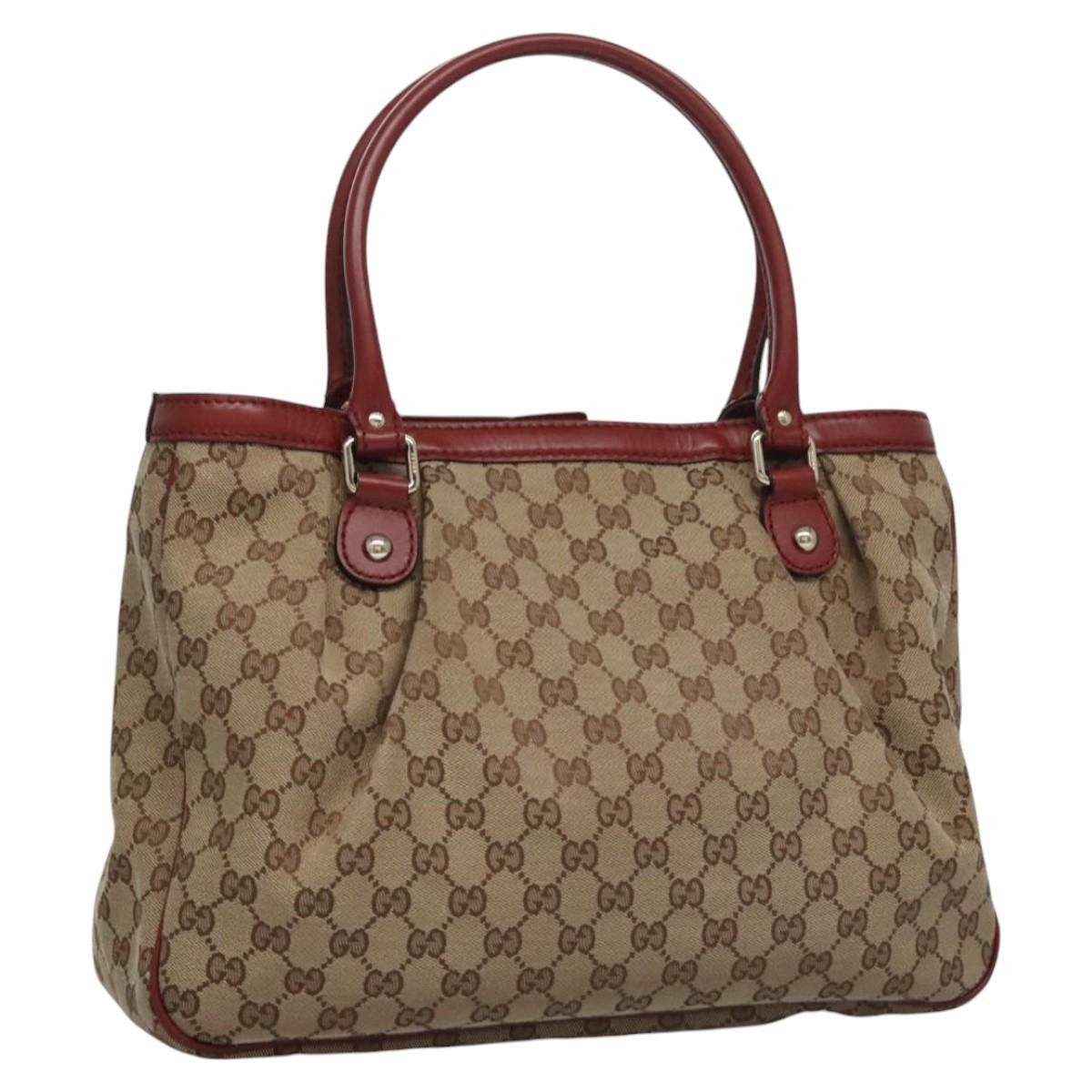 GUCCI GG Canvas Tote Bag Beige Gold Red