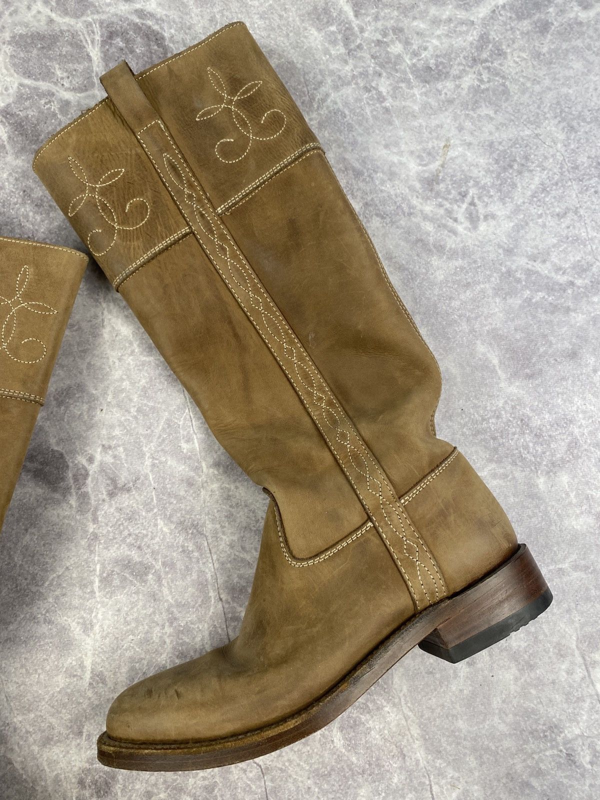 Sancho Boots Sancho Boots leather western knee-high boots beige size: 37 Size US 7 / IT 37 - 3 Thumbnail