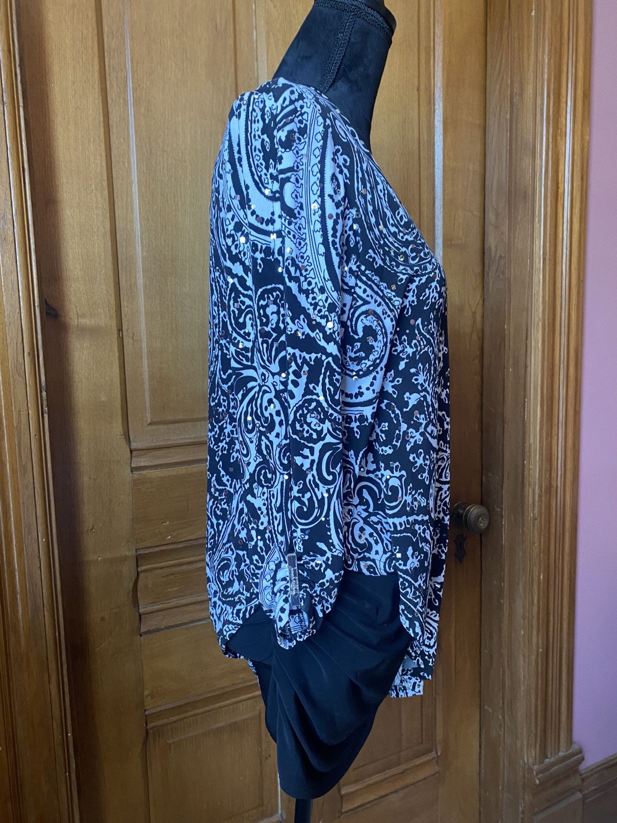 Joseph Ribkoff Joseph Ribkoff Women's Blk/White Paisley Layered Blouse Size XL / US 12-14 / IT 48-50 - 3 Thumbnail