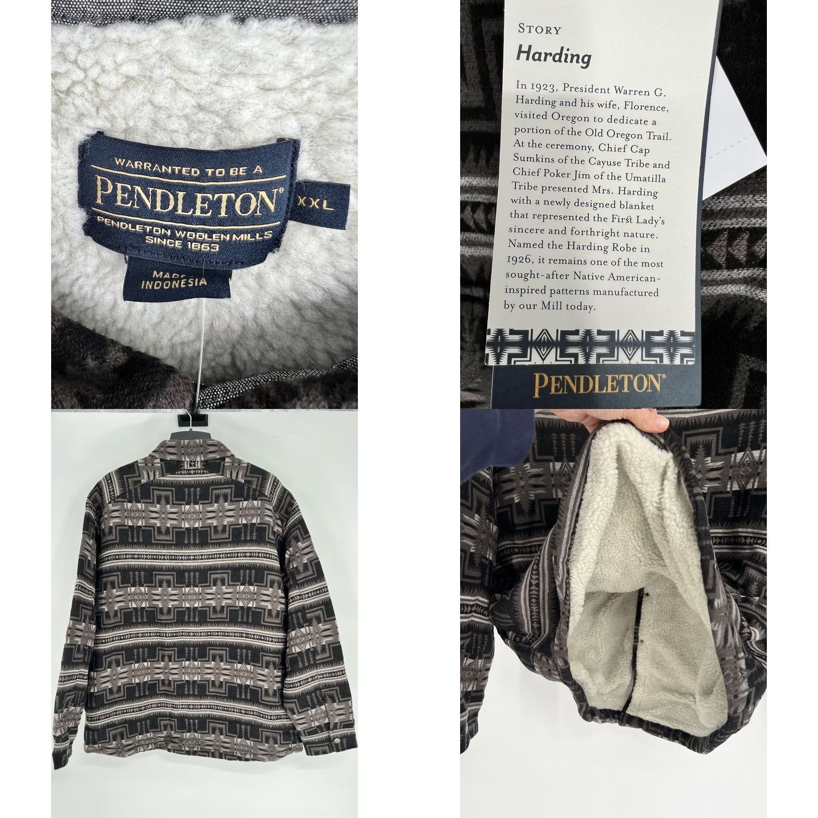 Pendleton VINTAGE Pendleton Shirt/Jacket Mens 2XL Harding Charcoal Sherpa Lined Cotton Snap Button Winter Fall Spring Casual Workwear Travel Party/Cocktail Mens Size US XXL / EU 58 / 5 - 8 Thumbnail