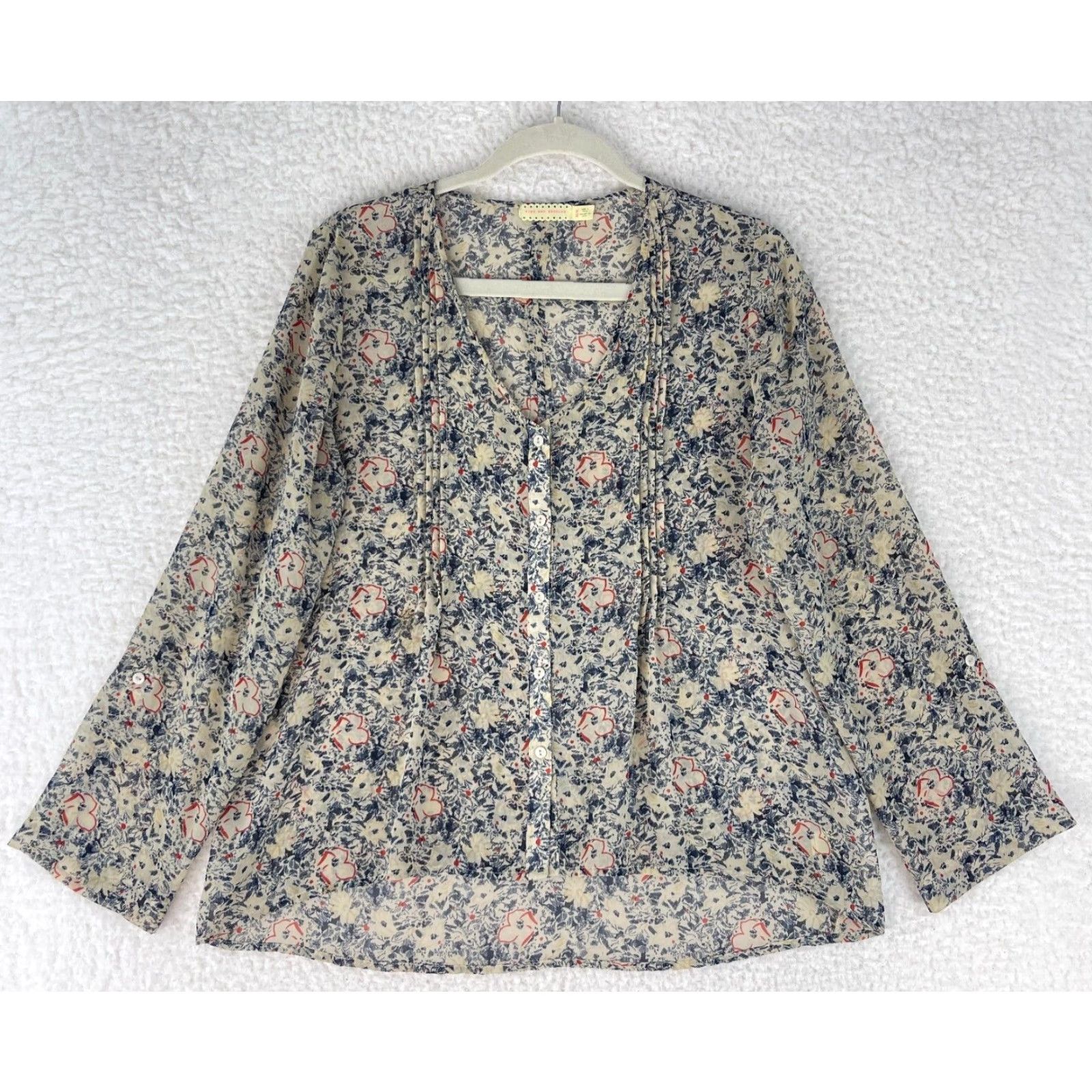 Needles Pins and Needles Floral Print Button-Up Shirt Womens Long Sleeve M Ivory Blue Pattern Floral Size M Womens Size M / US 6-8 / IT 42-44 - 2 Thumbnail
