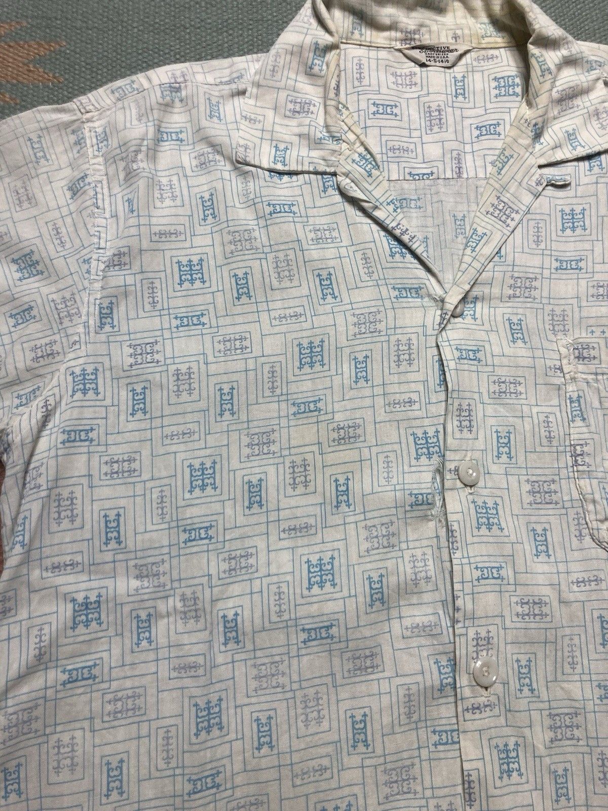 Vintage 1950s short sleeve button shirt loop collar cotton small Size US S / EU 44-46 / 1 - 3 Thumbnail