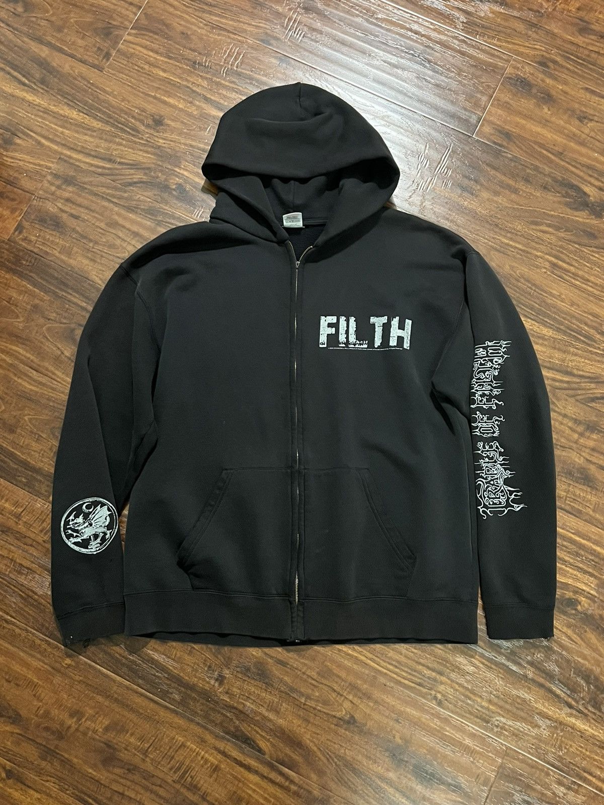 Unsound Rags × Vintage Vintage Thrashed Cradle of Filth Zip Hoodie ...