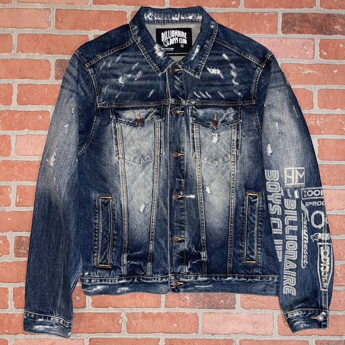 image of Billionaire Boys Club Distressed Denim Jacket in Blue, Men's (Size 2XL)