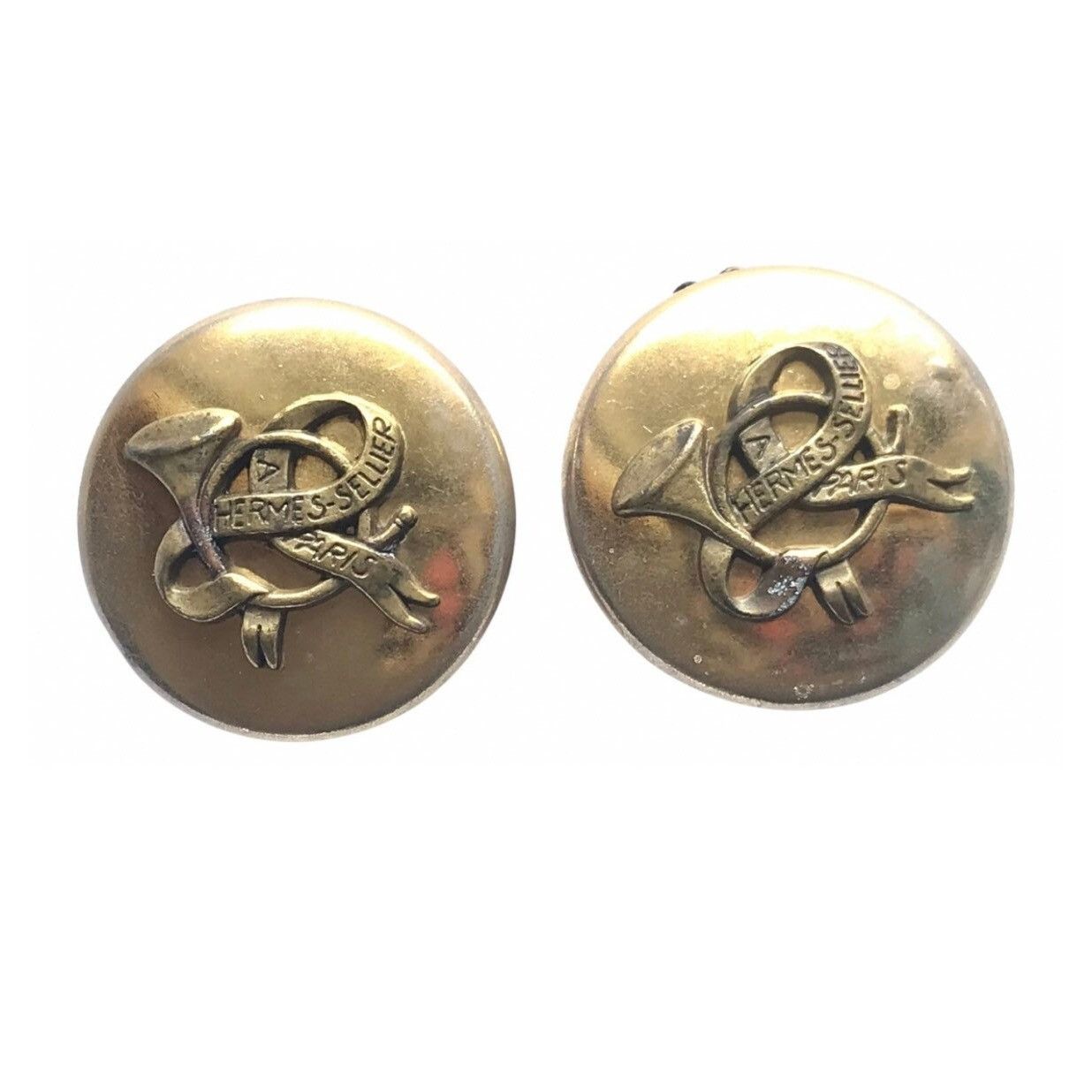 Hermes Vintage HERMES gold tone round earrings with trumpet Size ONE SIZE - 1 Thumbnail