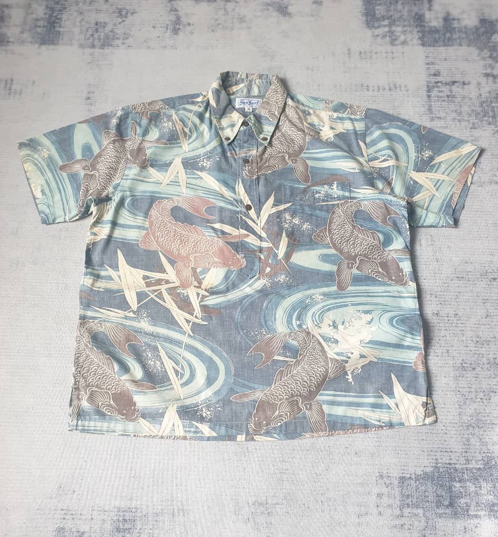 Sugar Cane 💥Sun surf fish koi yakuza Japanese pullover Hawaiian shirt Size US M / EU 48-50 / 2 - 8 Thumbnail