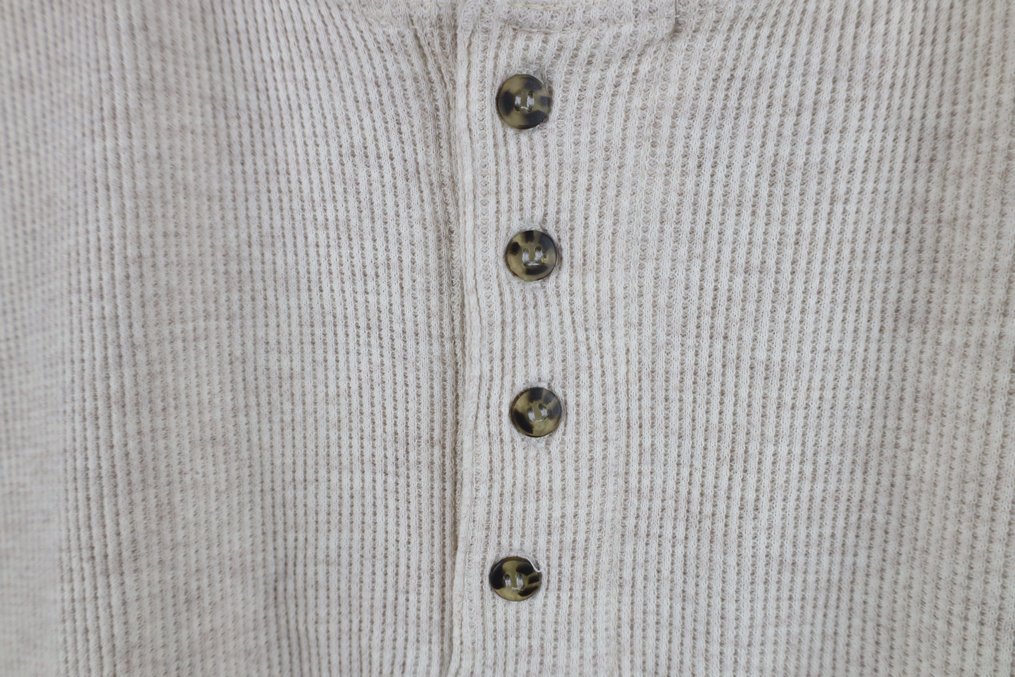 Vintage Vintage 90s Streetwear Waffle Knit Henley T-Shirt Beige Size US XL / EU 56 / 4 - 4 Thumbnail