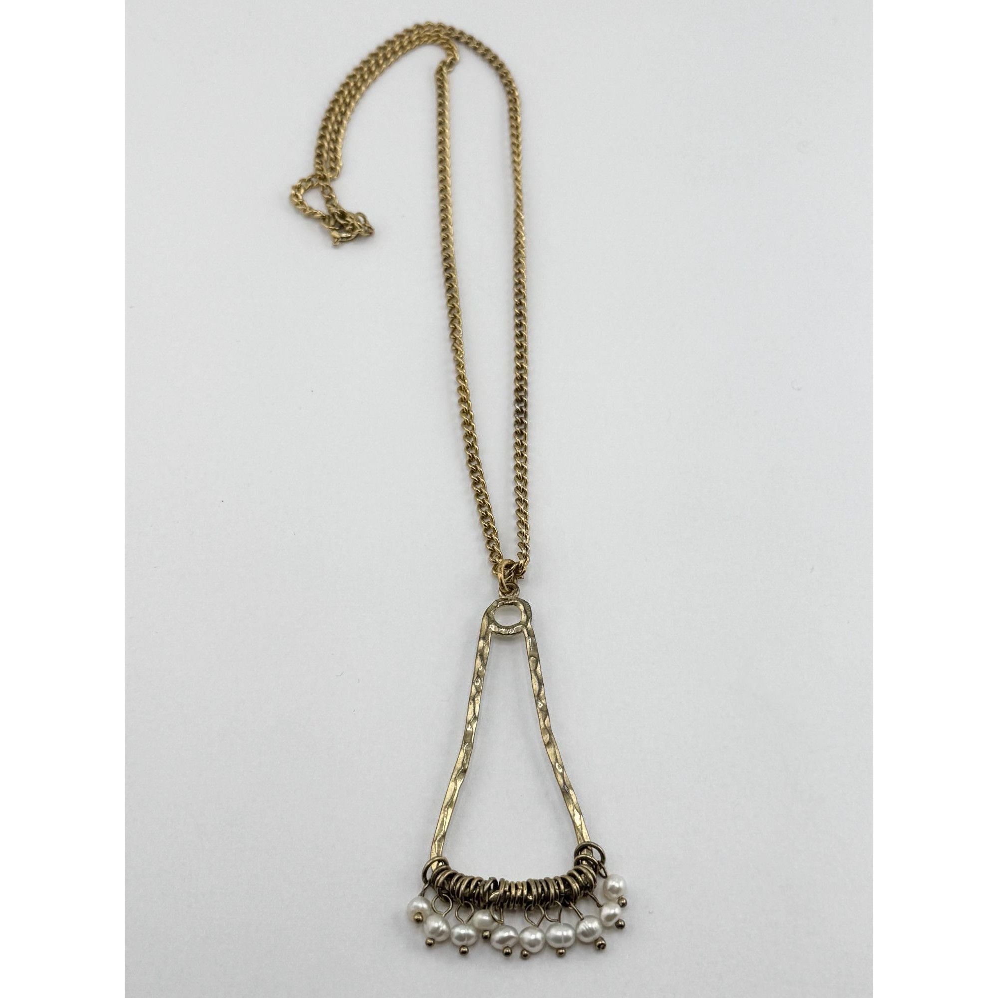 Vintage Vintage gold tone ring hanging genuine pearls pendant neckla Size ONE SIZE - 2 Thumbnail