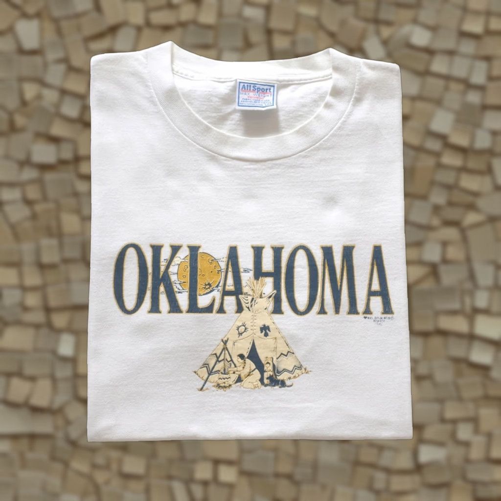 Native VINTAGE All Sport T-Shirt Mens L White 100% Cotton Oklahoma Native Single Stitch 90s Century Graphic Print Crew Neck Short Sleeve Mens Size US L / EU 52-54 / 3 - 1 Thumbnail