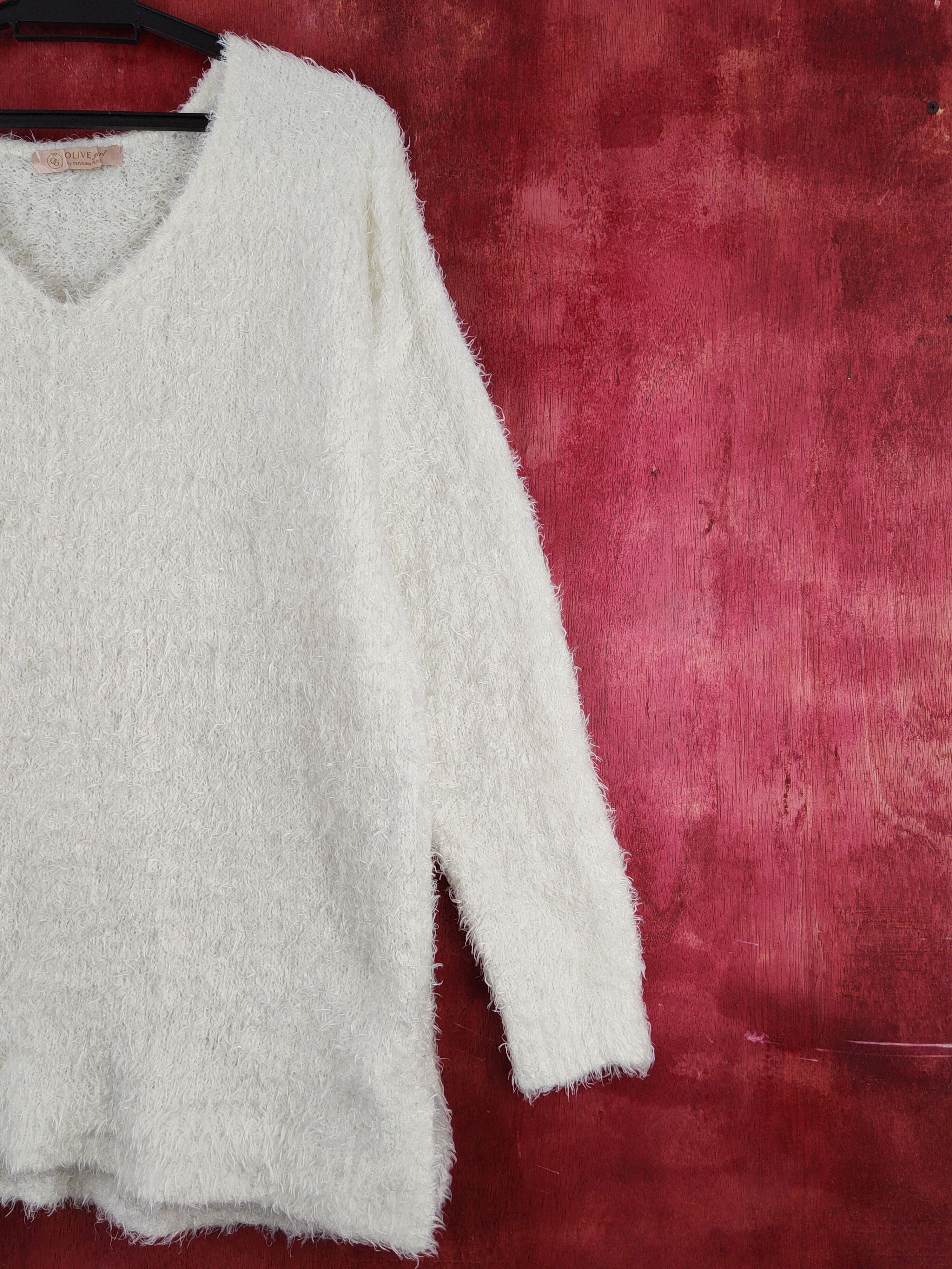 Homespun Knitwear Olive Girl Ivory Shag Shaggy Fur Mohair Knitwear #S2005 Size XL / US 12-14 / IT 48-50 - 5 Thumbnail