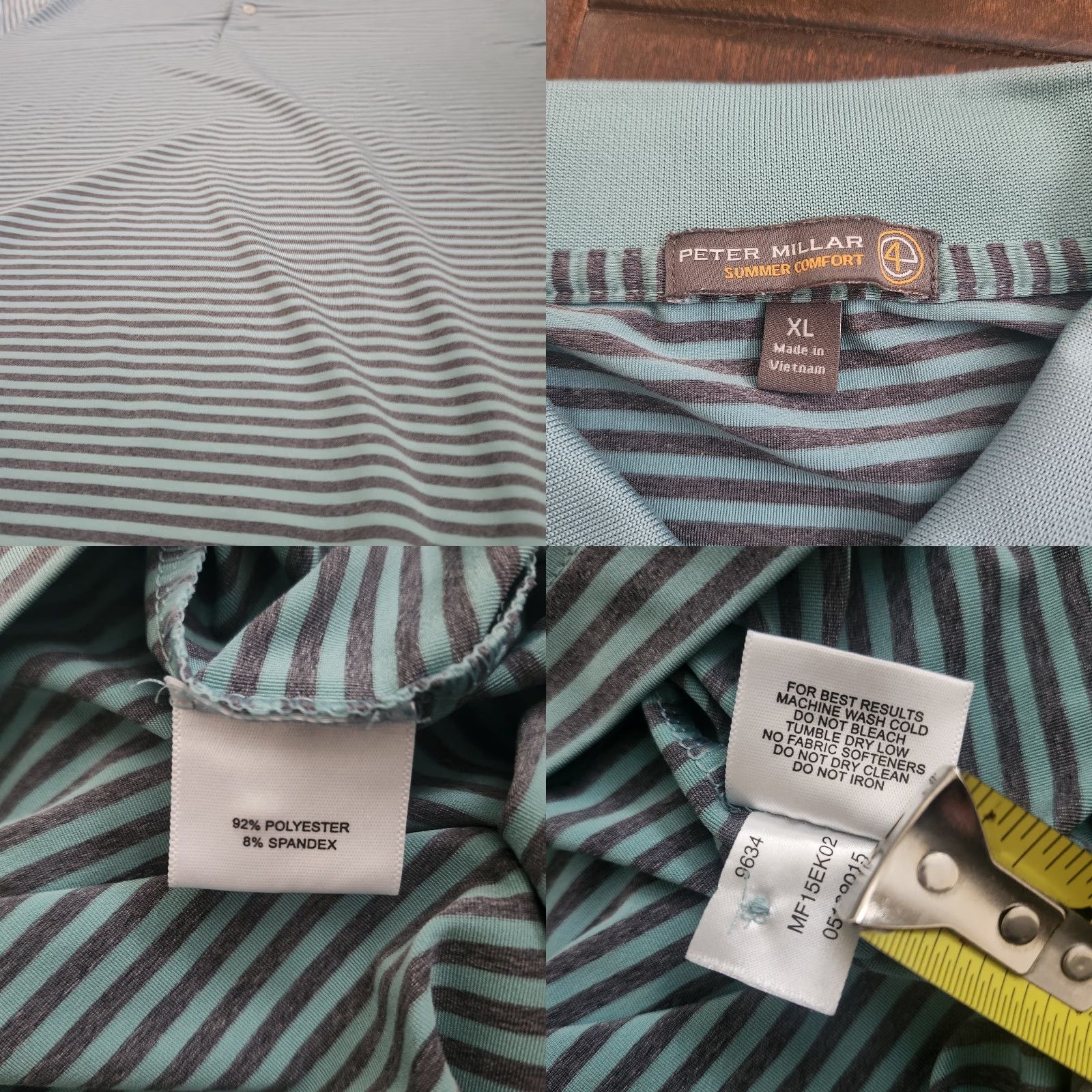 Peter Millar Peter Millar Summer Comfort Shirt Mens XL Turquoise Striped Polo Golf Atheisure Shirt Size US XL / EU 56 / 4 - 9 Thumbnail