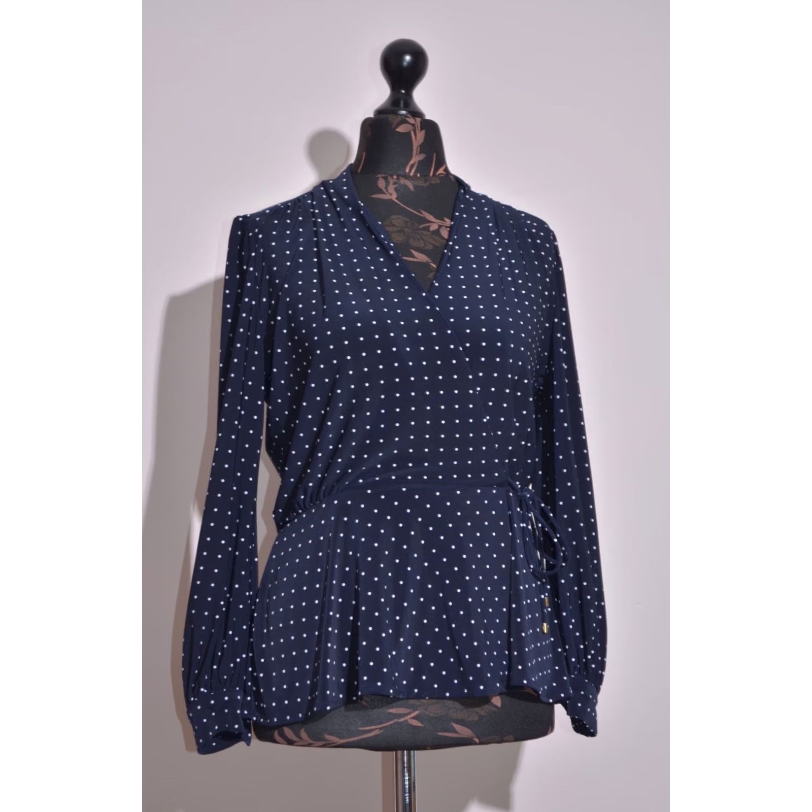 Ralph Lauren Lauren Ralph Lauren Blouse Women’s Navy Polka Dot Faux Wrap Peplum Long Sleeve S Size S / US 4 / IT 40 - 2 Thumbnail