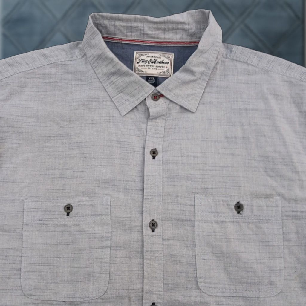 Flag & Anthem Flag & Anthem Shirt Mens 2XL Gray Striped Short Sleeve Button Up Pockets Cotton Size US XXL / EU 58 / 5 - 1 Thumbnail