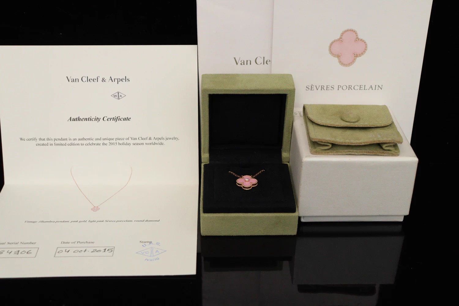 Vca Pink Four-Leaf Clover Necklace 2015 Box & Papers, Women's