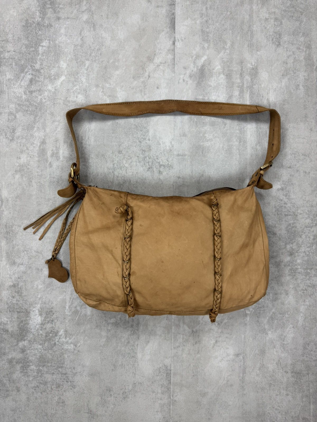Avant Garde Caterina Lucchi Shoulder Bag Leather Fringe Woven Italian in Beige, Women's