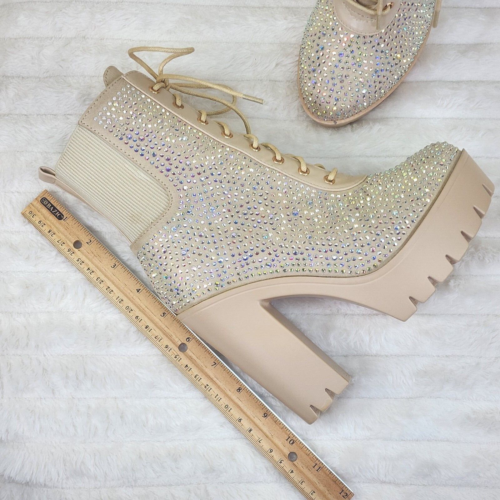 Other Barri Nude Beige Cream Rhinestone Chunky Heel Platform Ankle Size US 10 / IT 40 - 2 Thumbnail