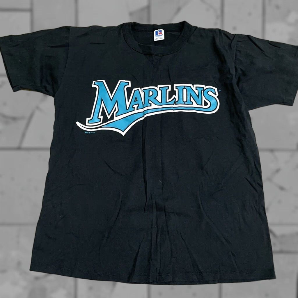 Vintage VINTAGE Russel Athletic Miami Marlins Graphic Tee Black Adult Large USA Mens Size US L / EU 52-54 / 3 - 1 Thumbnail
