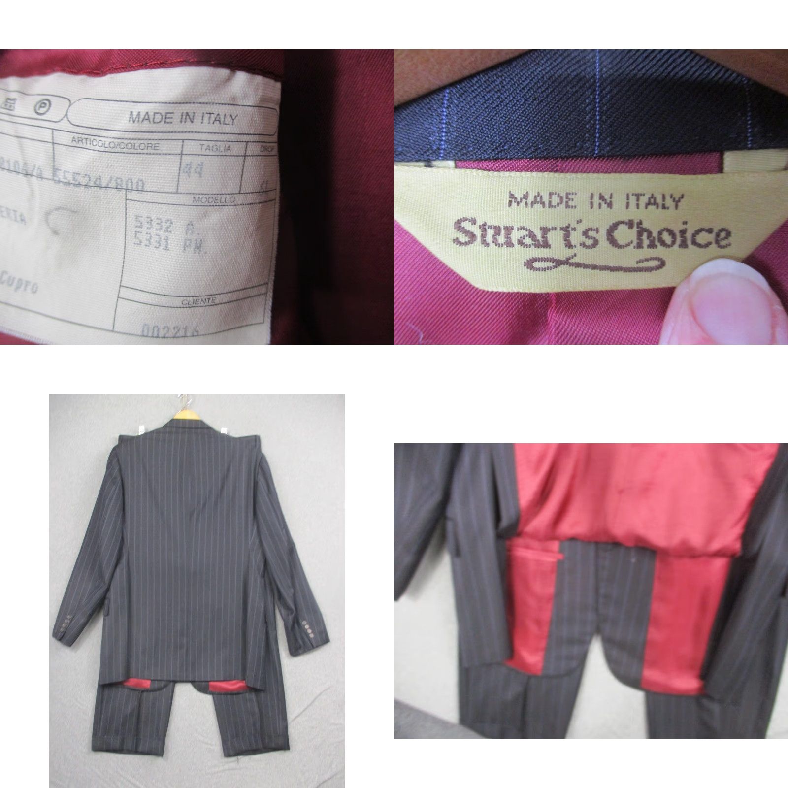 Vintage Stuart's Choice Suit Mens 44 Wool Pinstripe 2 Piece Pleated 37x30 Made Italy Size 44R - 9 Thumbnail