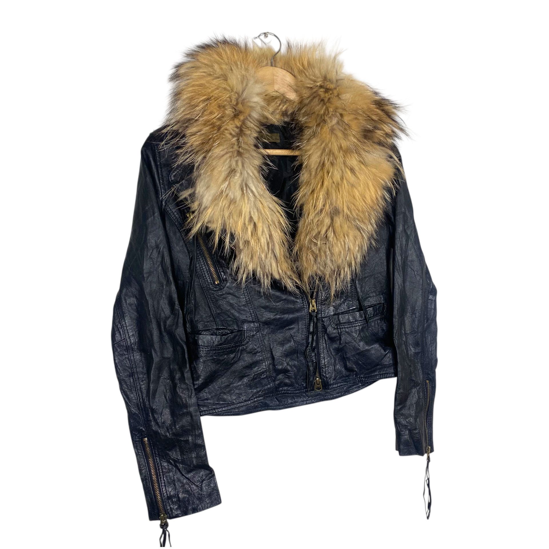 If Six Was Nine 💥 GOA ARCHIVES RACOON FUR LEATHER BIKER JACKET Size XS / US 0-2 / IT 36-38 - 4 Thumbnail