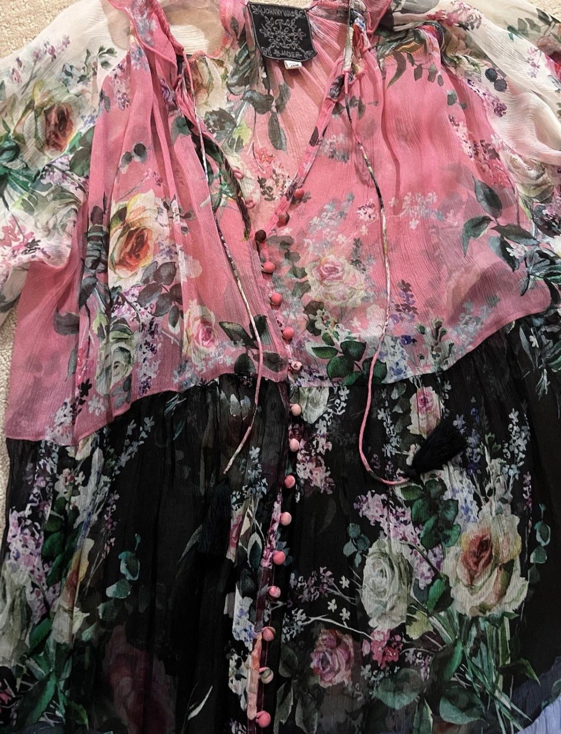 Designer Johnny Was Jade Adore Silk Print Dress Size M Mini Tiered Size M / US 6-8 / IT 42-44 - 4 Thumbnail