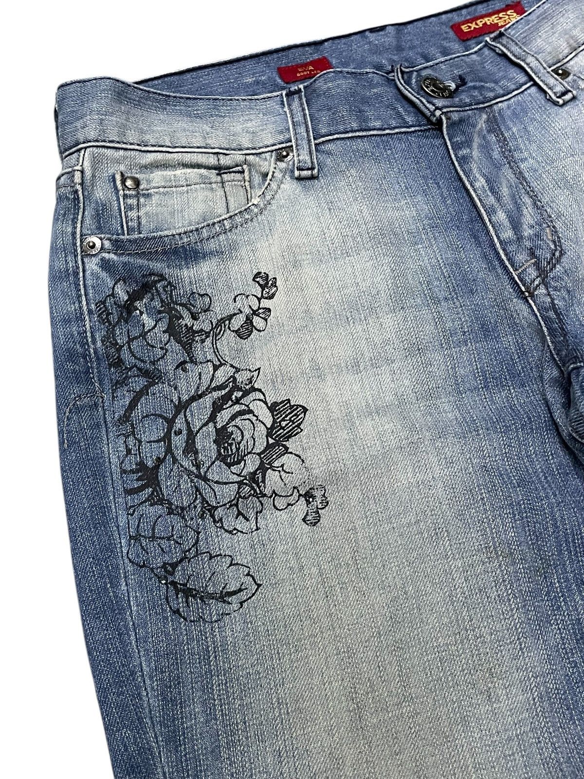 Express × Hysteric Glamour × Japanese Brand Express Jeans Tattoo Wings Tribal Flare Boot Cut Jeans Size US 30 / EU 46 - 11 Thumbnail