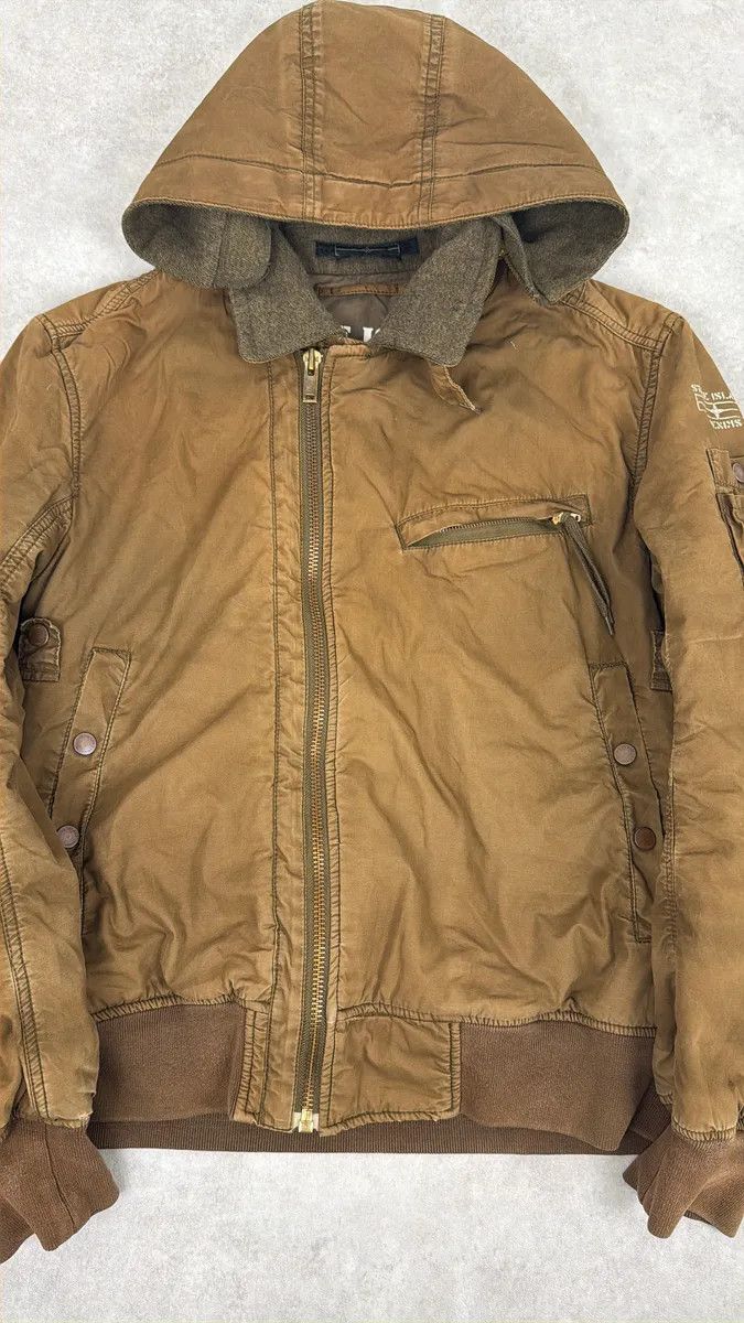 2000s Stone Island Brown Hooded Utility Bomber Jacket
