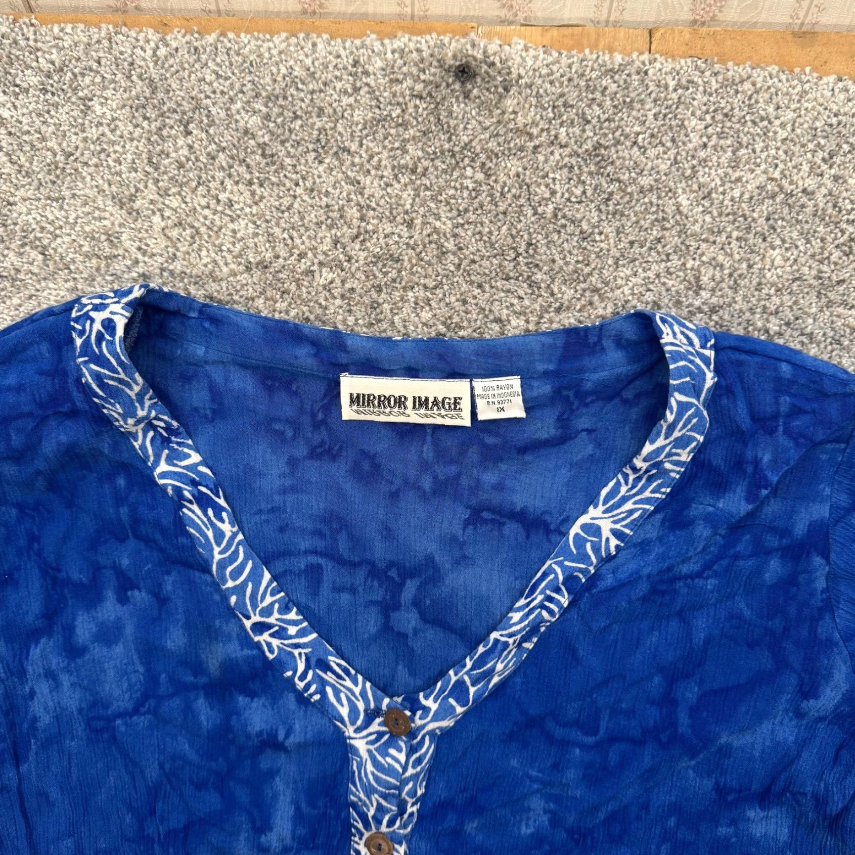 Vintage VINTAGE Mirror Image 2 Piece Dress Set Shirt Dress 1X Plus Blue Palm Boho Resort Beach Crinkle Rayon Size XL / US 12-14 / IT 48-50 - 7 Thumbnail