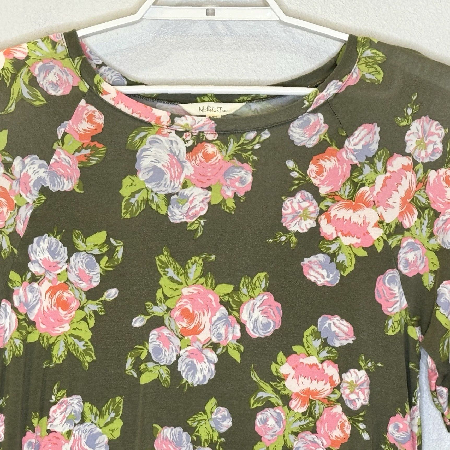 Vintage Matilda Jane Womens Top Small Flouncy Poet Short Ruffle Sleeve Lets Go Together Green Floral Print Round Neck Stretch Size S / US 4 / IT 40 - 2 Thumbnail