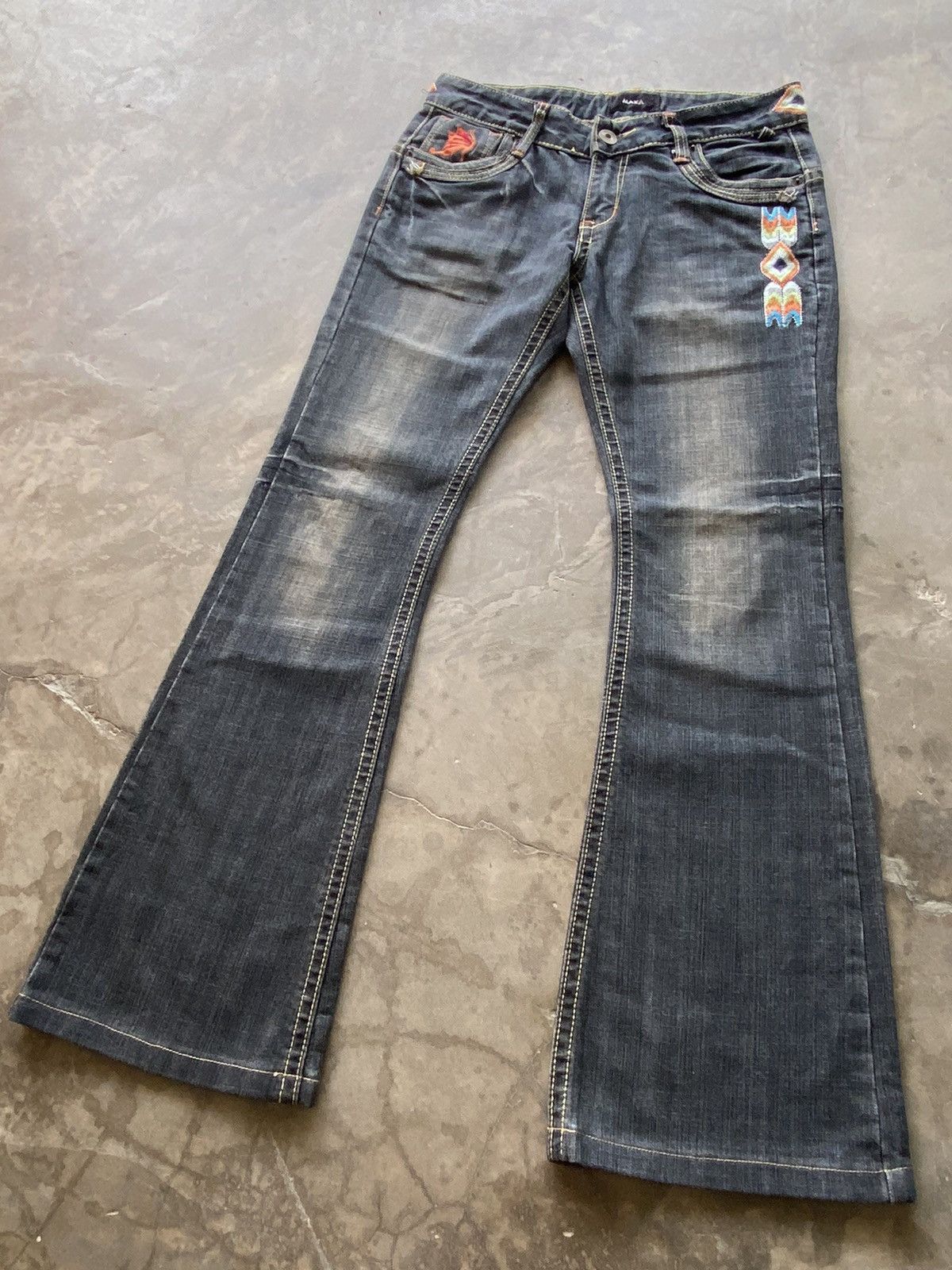 Hysteric Glamour × Japanese Brand Flare Jeans Maxia Embroidered Navajo Design Size 30" / US 8 / IT 44 - 2 Thumbnail