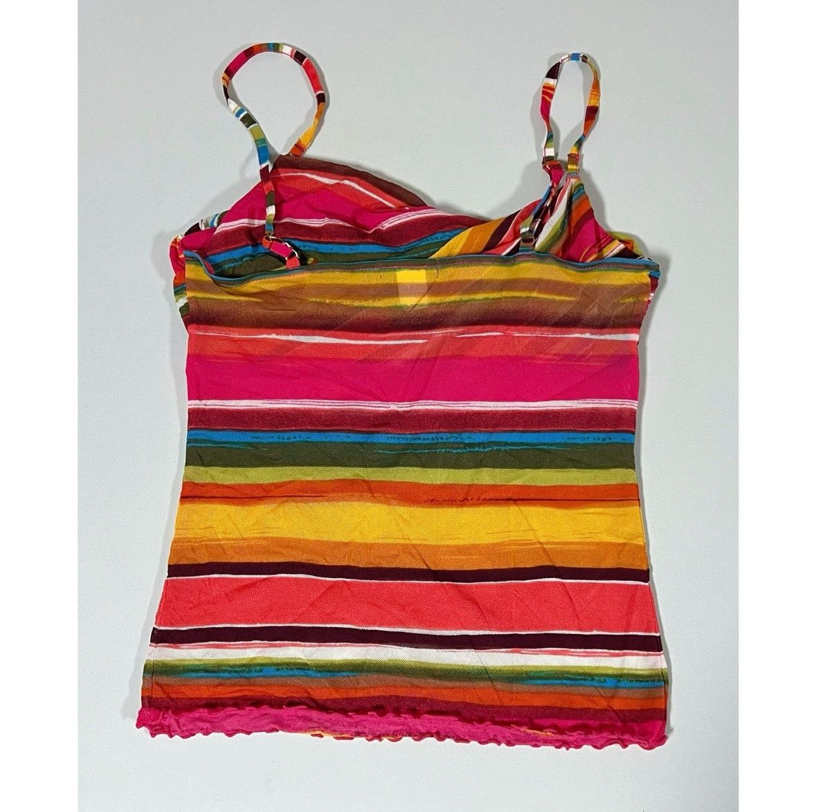 Japanese Brand Pink Striped Mesh Y2K Cami Camisole Tank Top Shirt Size XS 💖 Size XS / US 0-2 / IT 36-38 - 3 Thumbnail