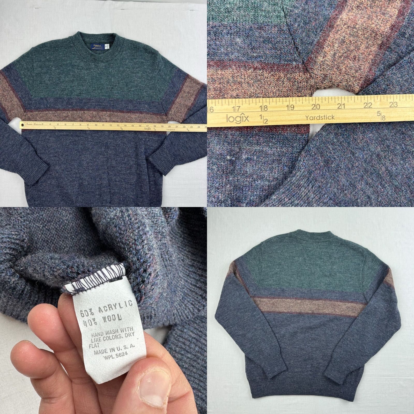 Camel VINTAGE Camelot Sweater Men's Medium Casual Knit Wool Blend 80s Blue Striped Pullover Size US M / EU 48-50 / 2 - 8 Thumbnail