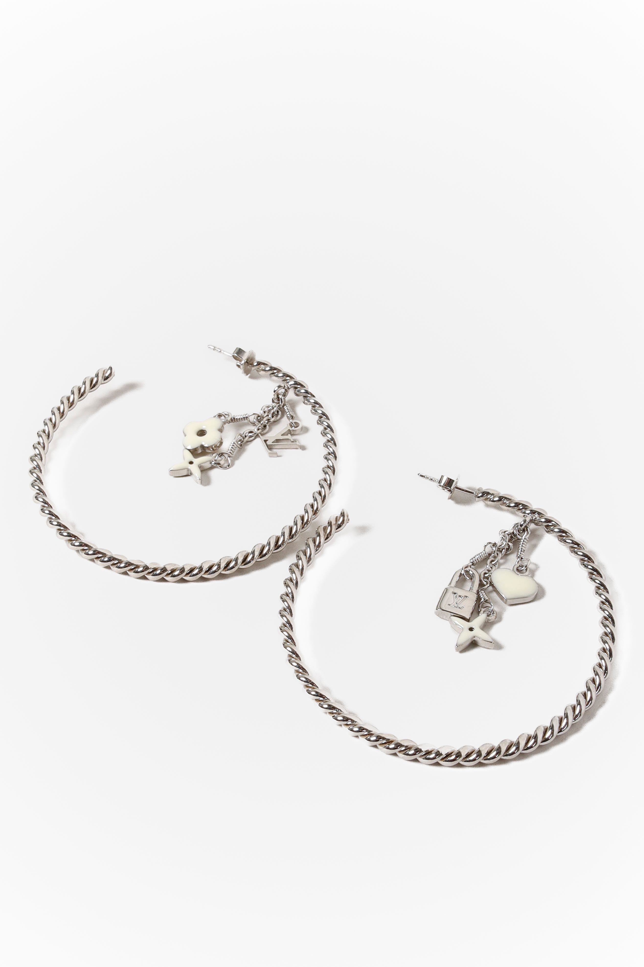 Louis Vuitton Silvertone/Black Monogram Sweet Large Hoop Earrings