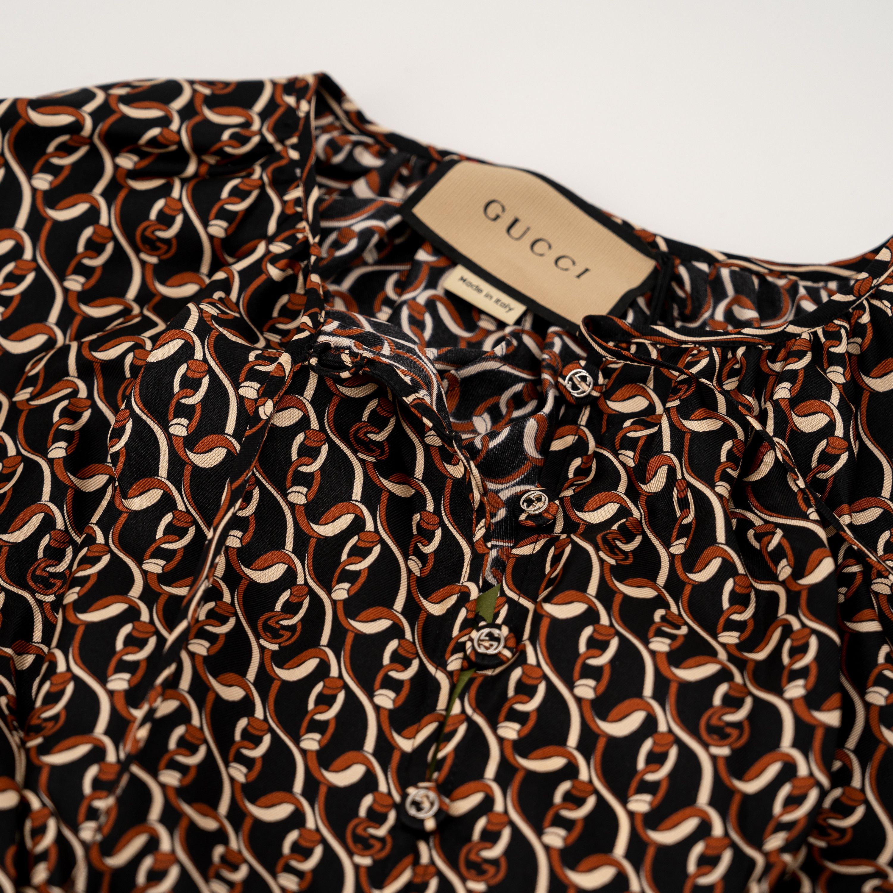 Gucci 40 S - Gucci Interlocking G Chain Print Silk Dress Brown Size S / US 4 / IT 40 - 7 Thumbnail