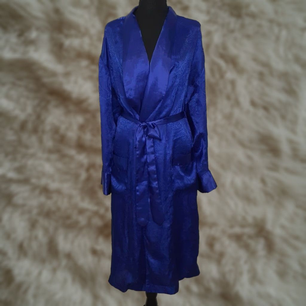 Vintage VINTAGE Frederick's Of Hollywood Satin Robe With Belt M Purple Paisley Robe Womens Size ONE SIZE - 1 Thumbnail