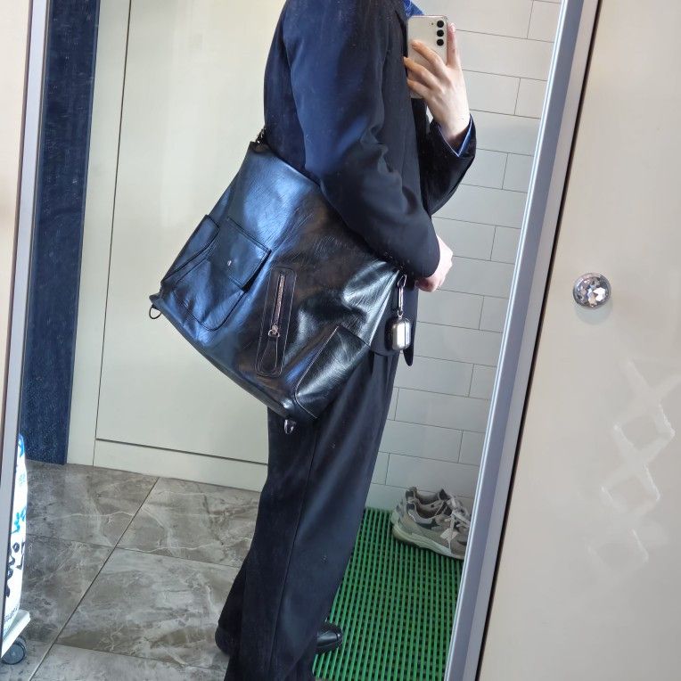 Japanese Brand Black Vintage PU Leather Shoulder Bag Size ONE SIZE - 2 Thumbnail