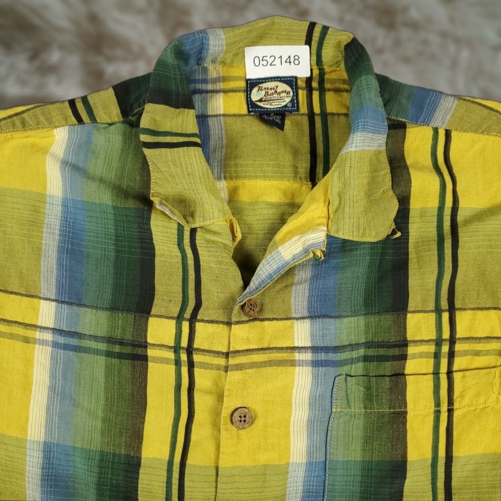 Tommy Bahama Tommy Bahama Shirt Mens Medium Yellow Plaid Button-Up Short Sleeve Linen Blend Size US M / EU 48-50 / 2 - 1 Thumbnail