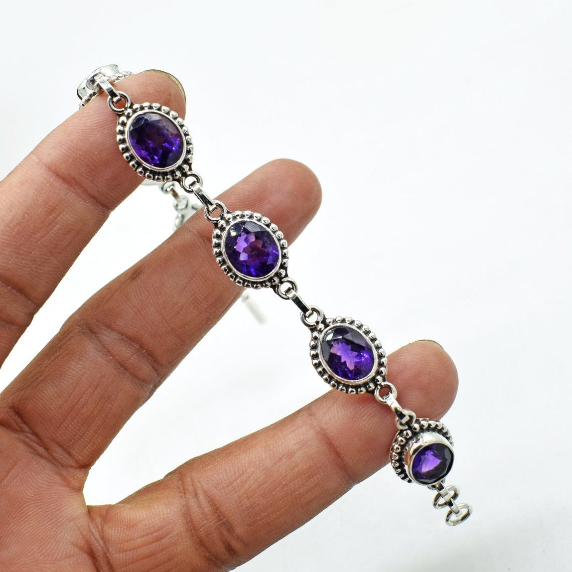 Handmade Genuine Amethyst Gemstone Bracelet, February Birthstone Size ONE SIZE - 1 Thumbnail