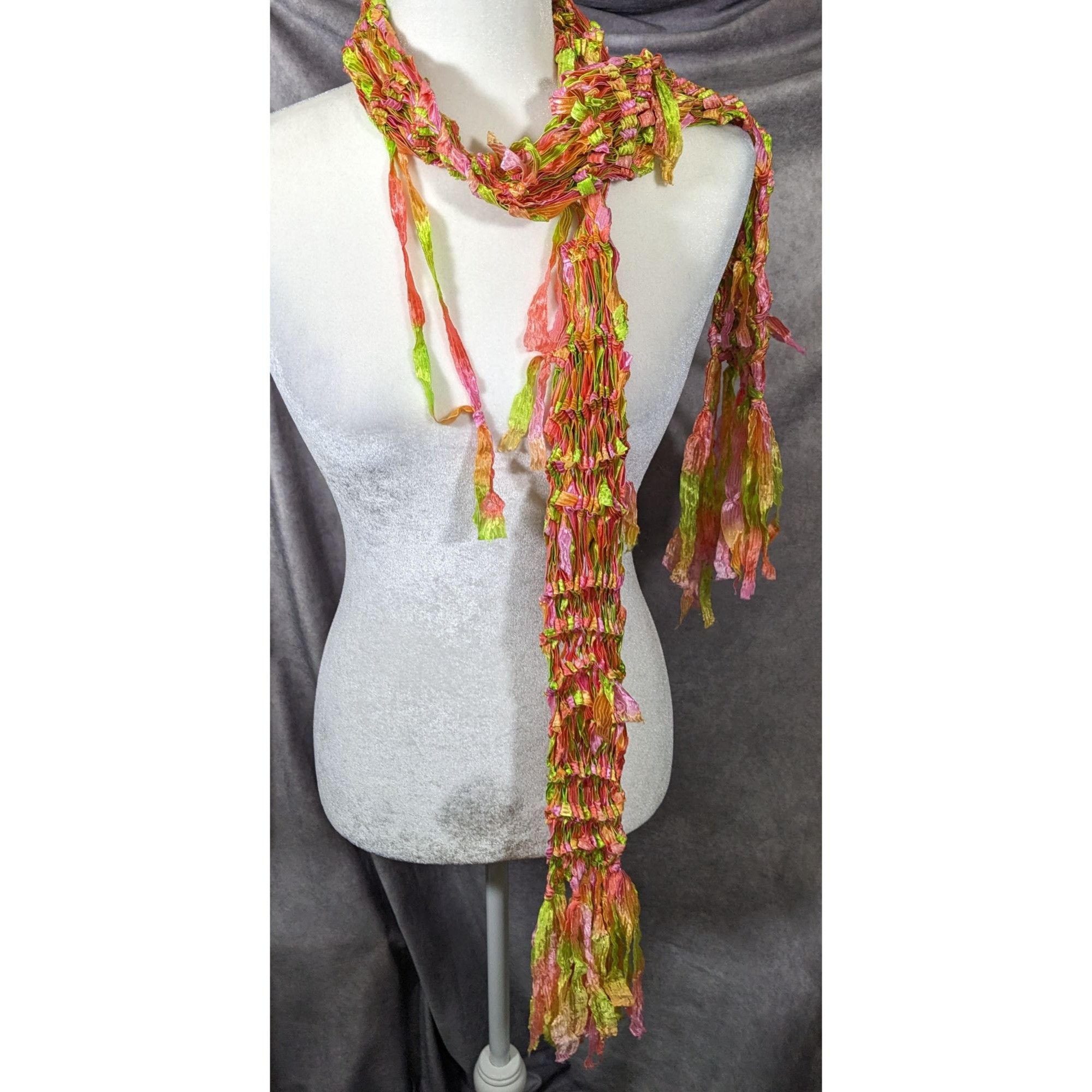 Other Handmade Neon Rainbow Abstract Open Knit Festival Scarf Size ONE SIZE - 7 Thumbnail