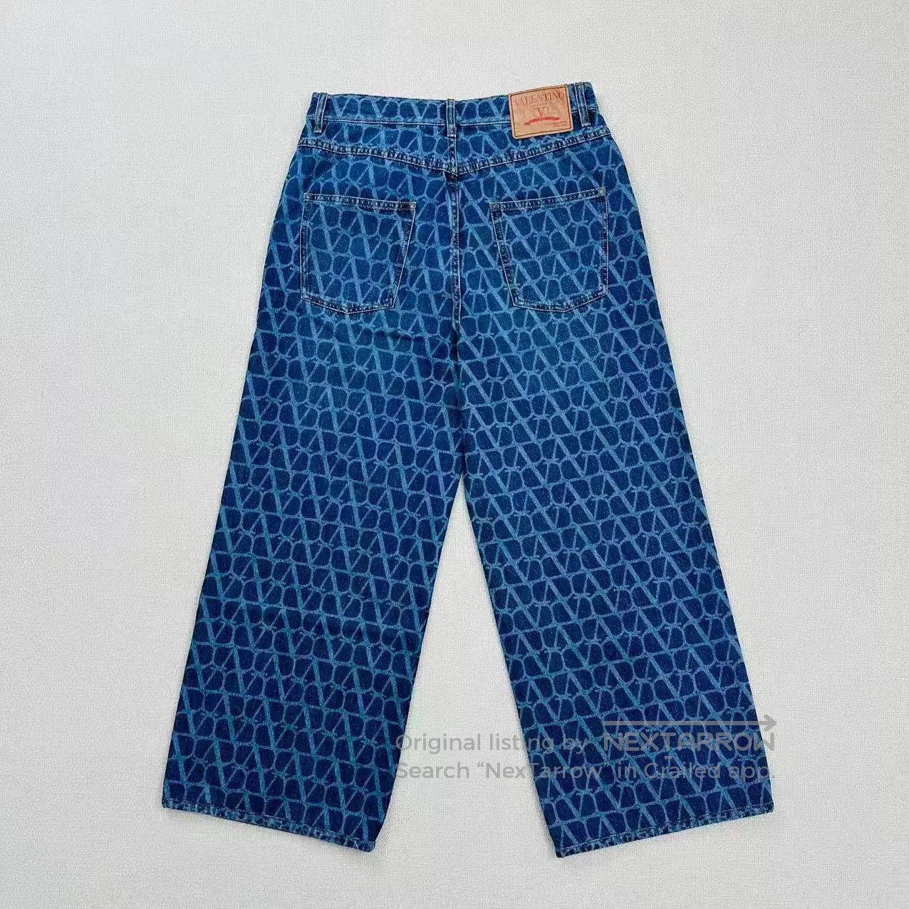 Valentino Valentino Logo Print Denim Wide-Leg Pants. Size US 31 - 2 Thumbnail