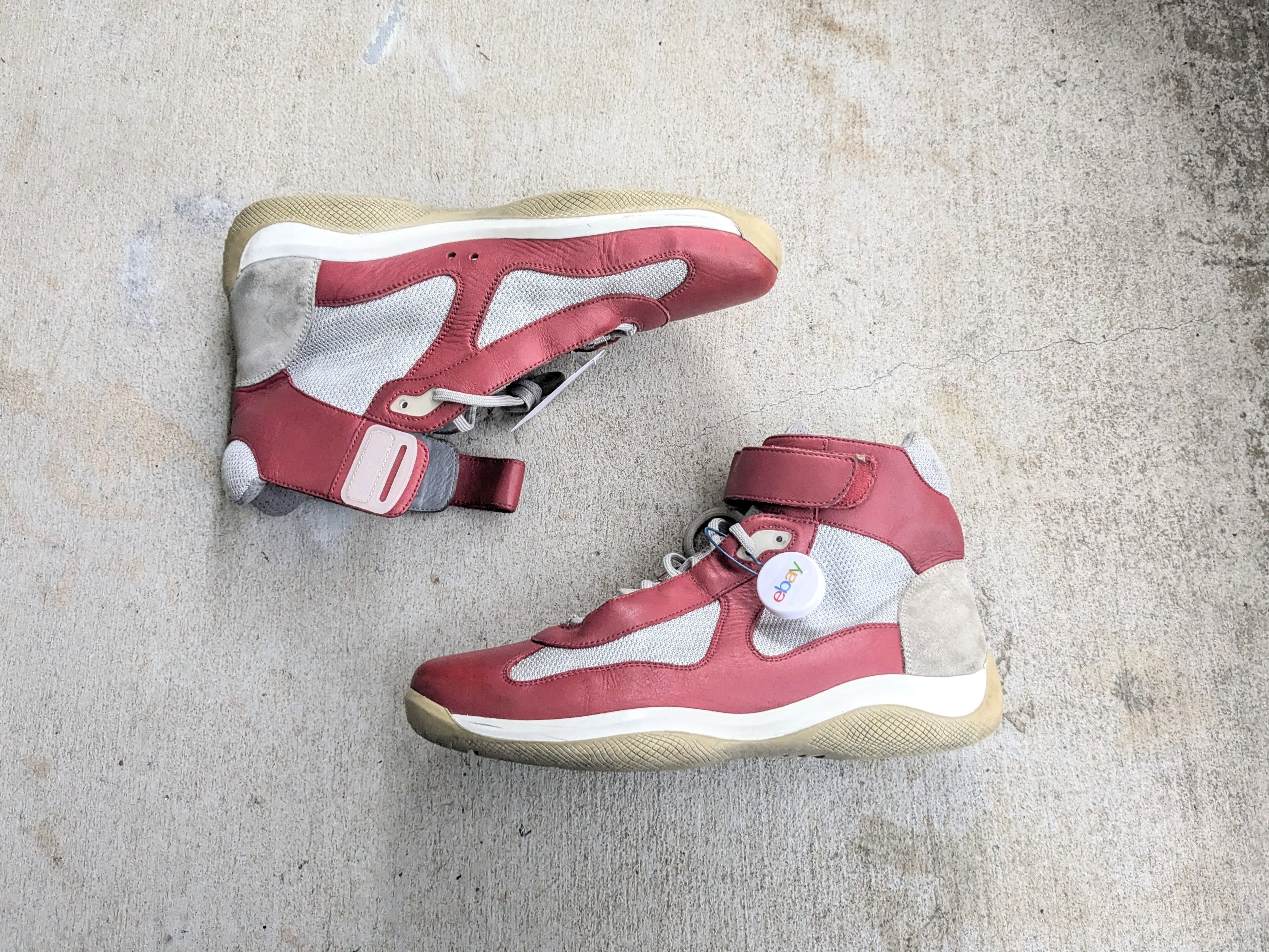 Pre-owned Prada America's Cup Red High Tops 11.5 Leather Shoes In Multi