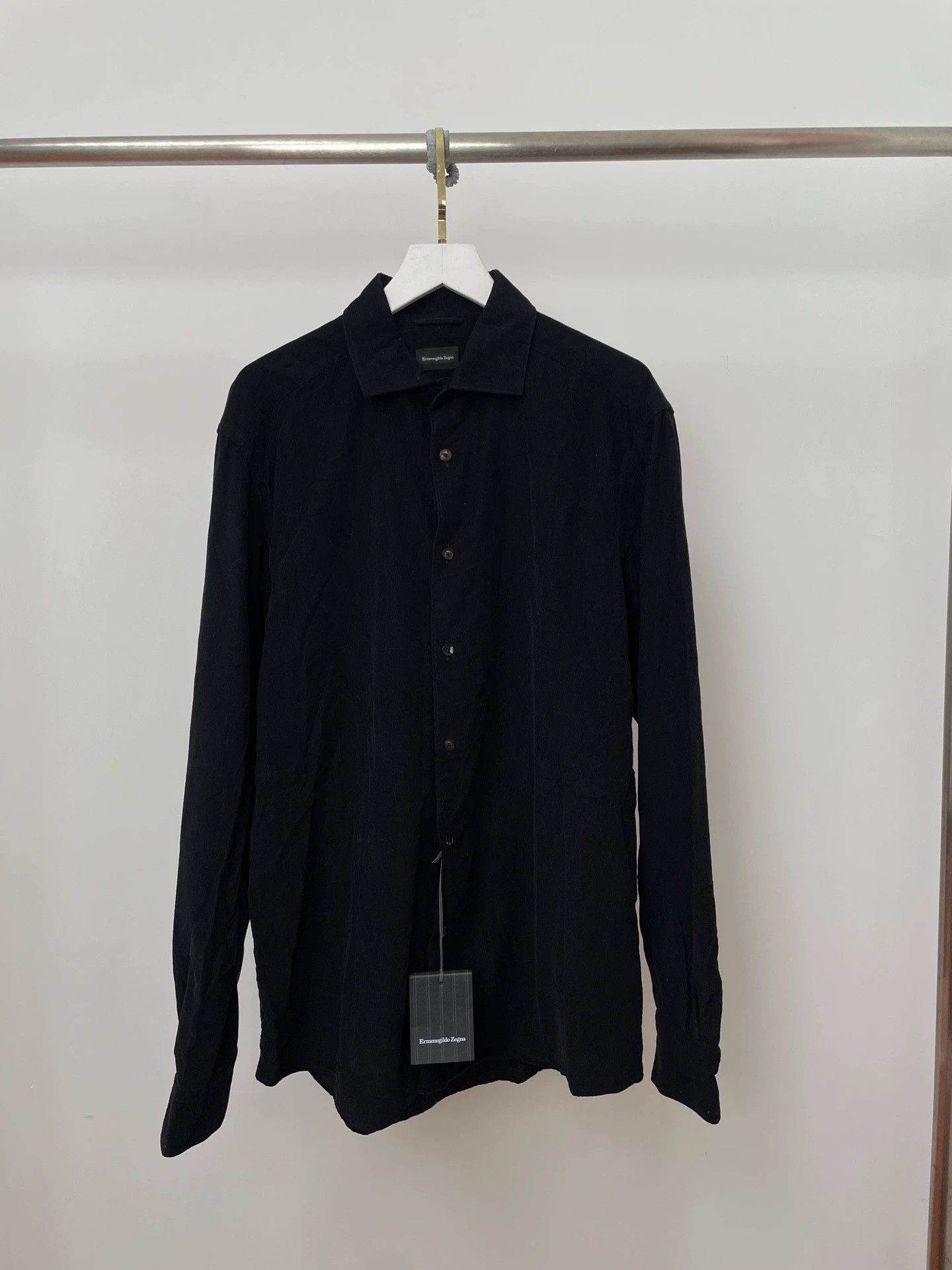 Ermenegildo Zegna Zegna Men's Black Cotton Corduroy Casual Shirt M Size US M / EU 48-50 / 2 - 1 Thumbnail