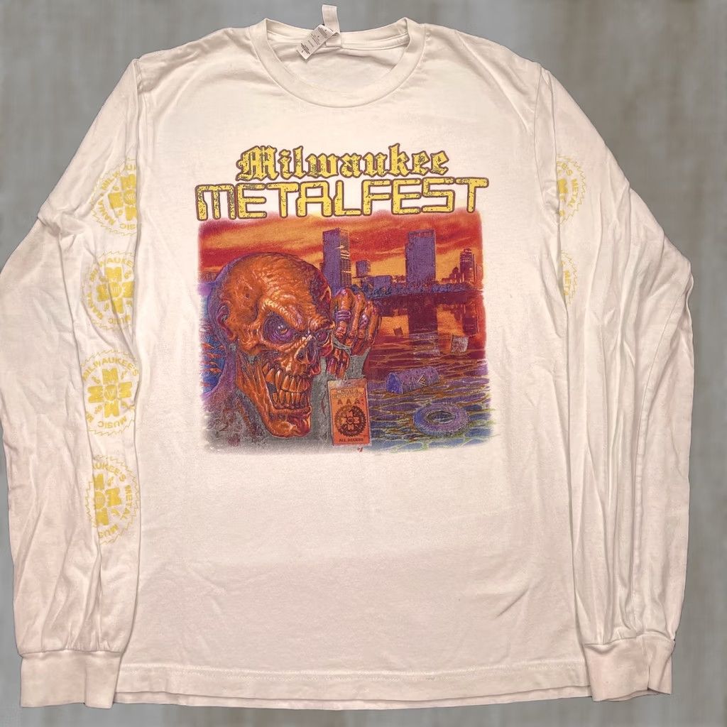 Vintage VINTAGE Milwaukee Metalfest Shirt Mens Large White Long Sleeve Skull Graphic Metal Tee Size US L / EU 52-54 / 3 - 1 Thumbnail