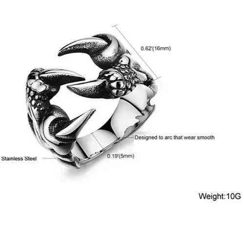 Vintage Titanium Steel Dragon Claw Heart Party Rings Size ONE SIZE - 3 Thumbnail