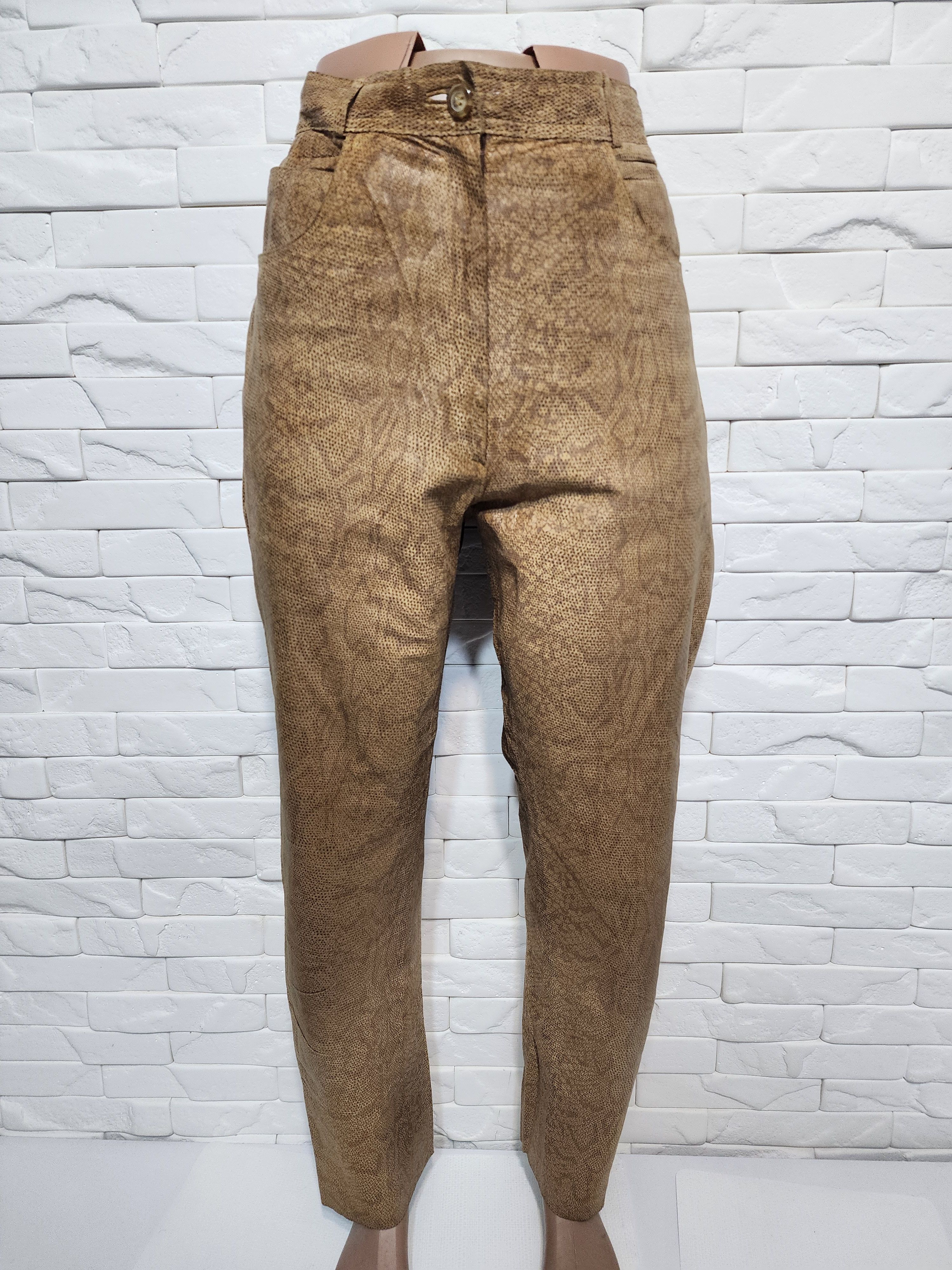 Genuine Leather Brown women's leather pants. Size 30" / US 8 / IT 44 - 1 Thumbnail